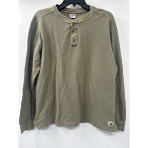 Carhartt K200 Henley Shirt Men's Medium Loden Green Long‎ Sleeve Waffle Knit